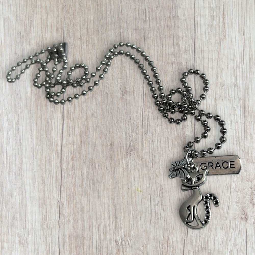 Hand Crafted Necklace GRACE Dog Tag Charms Retro Cat Butterfly Tibetan Pendant - Picture 2 of 6